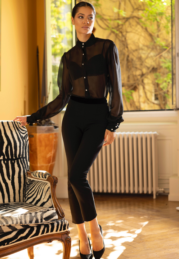 Silk shirt, transparent black shirt