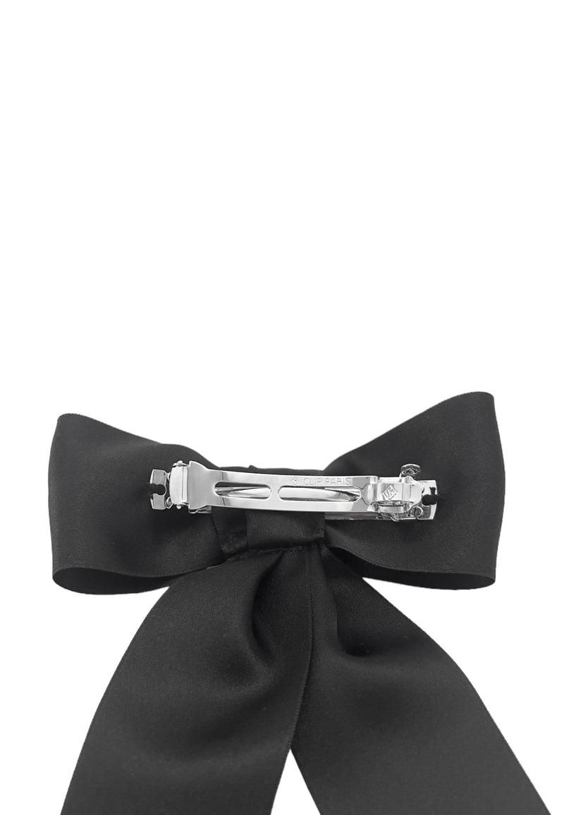 Barrette nœud en satin noir