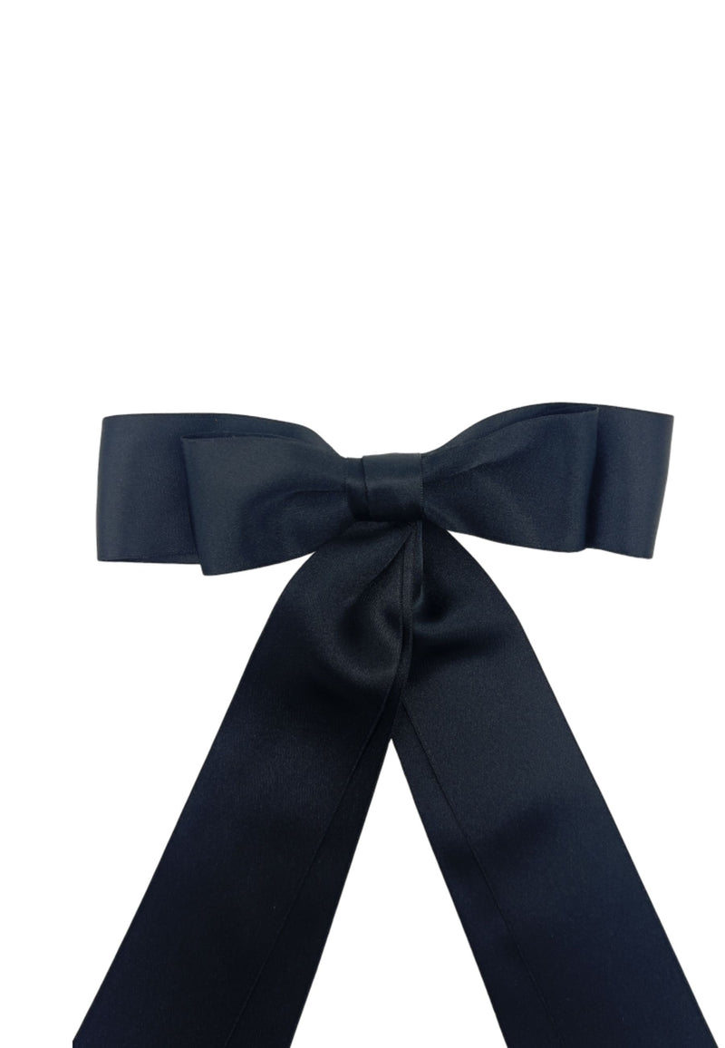 Barrette noeud cheveux satin, barrette Double Noeud Noir En Satin