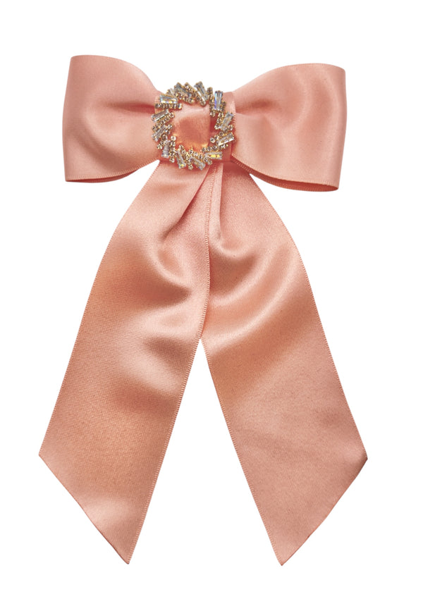 Pale pink satin hair clip with bow