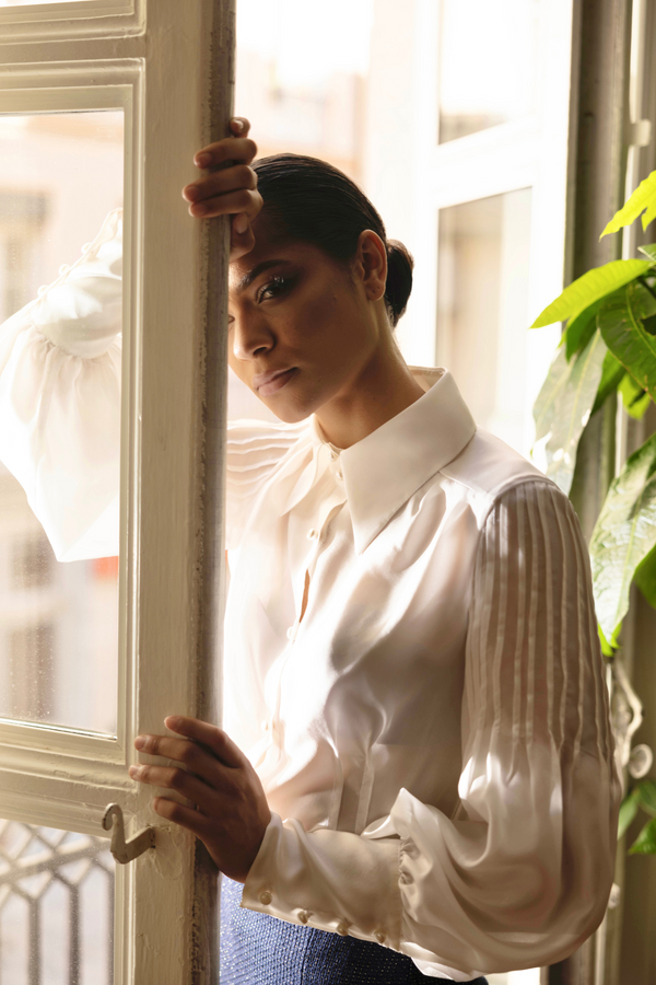 SILK SHIRT , WHITE SILK SHIRT , ELEGANT SHIRT 
