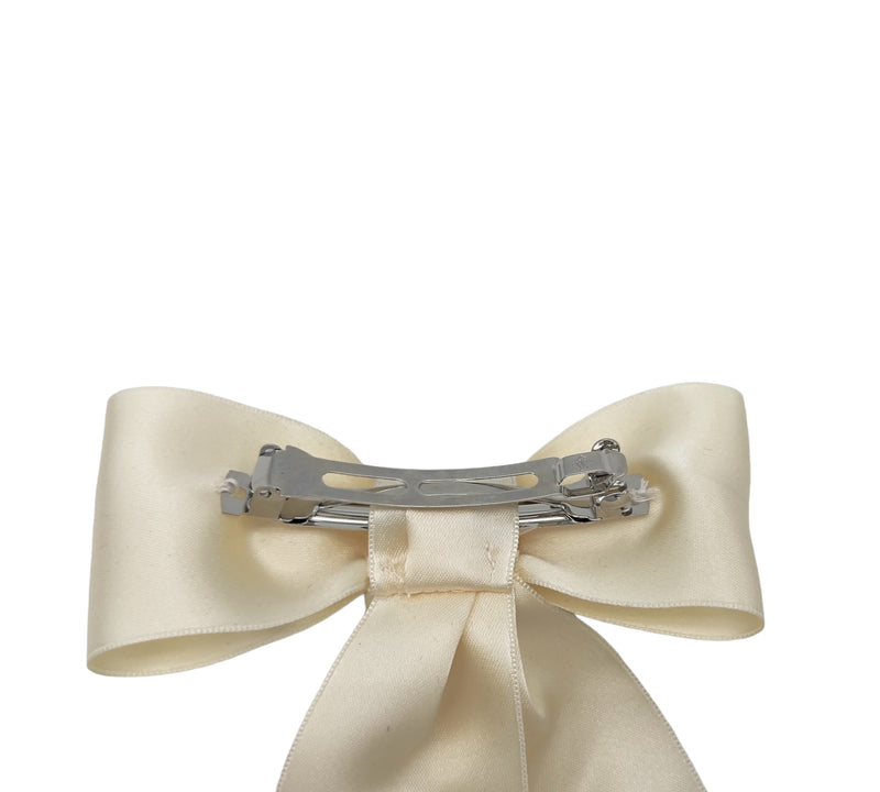 Barrette pour cheveux en satin, barrette noeud blanc crème