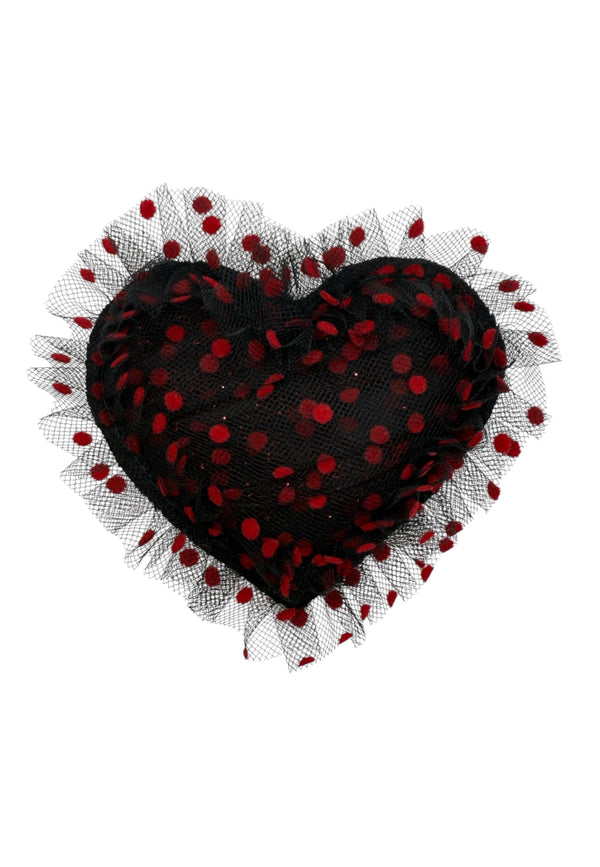 broche coeur en plumetis rouge
