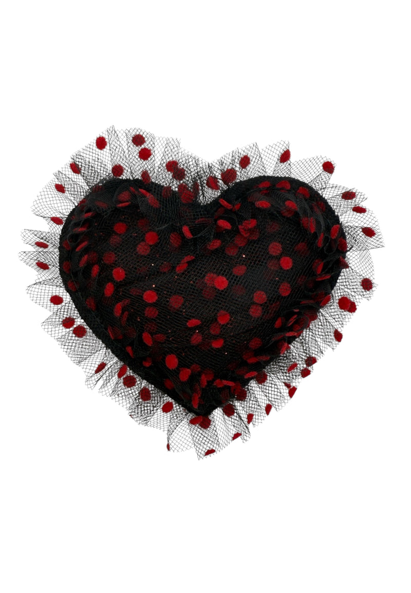 broche coeur en plumetis rouge