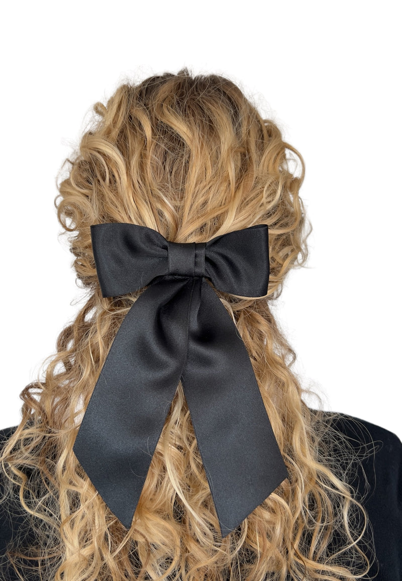 noeud cheveux en satin noire