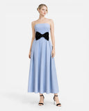 Robe de soirée bustier bleu pastel nœud en velours