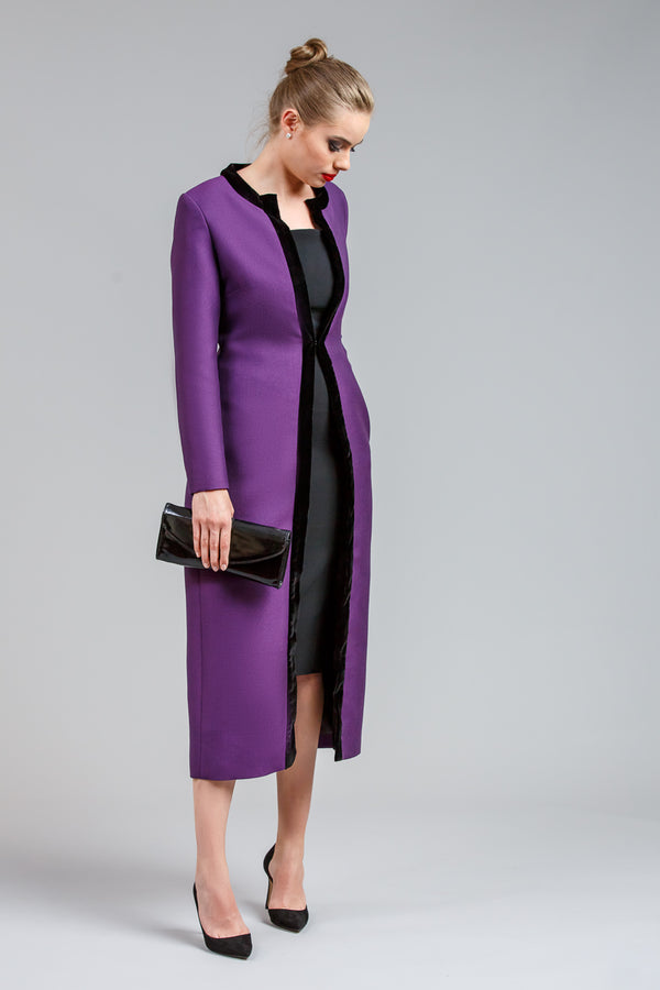 manteau long finition en velours 