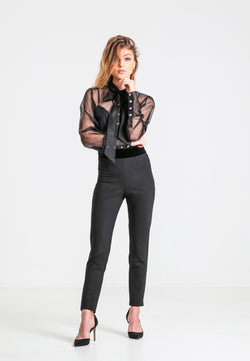 pantalon noir en laine , pantalon en laine, pantalon poche velours 